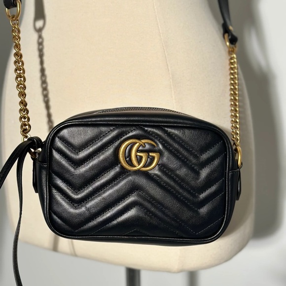 Gucci Handbags - Gucci Black Mini Marmont Crossbody Bag